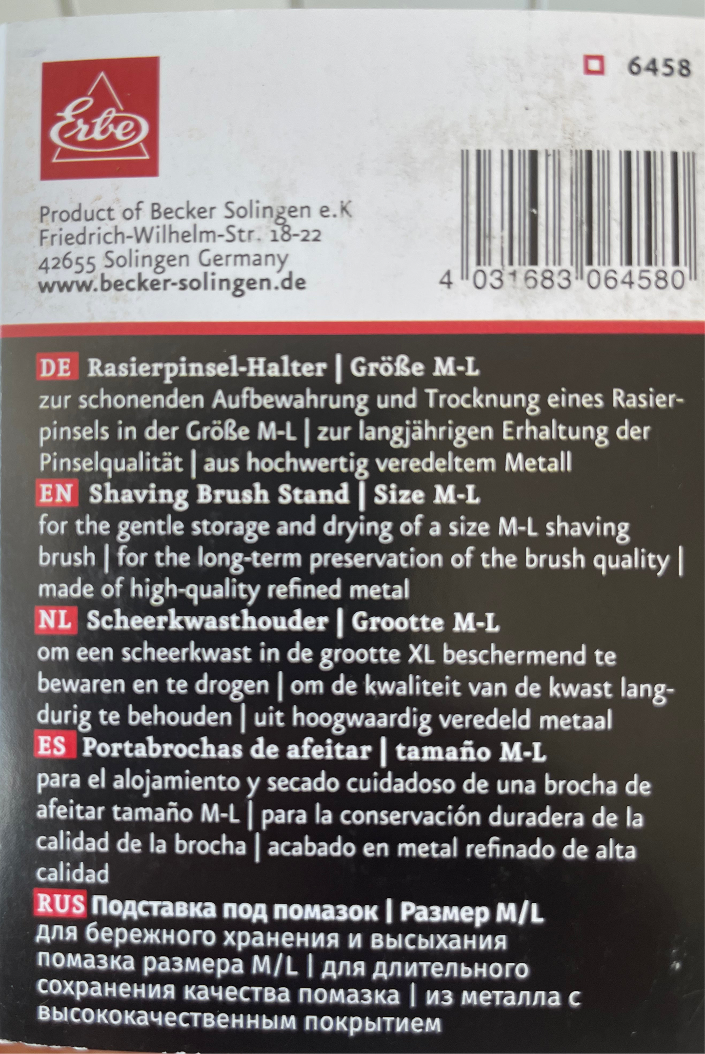 Erbe Solingen Chrome Shaving Brush Stand – XL Size
