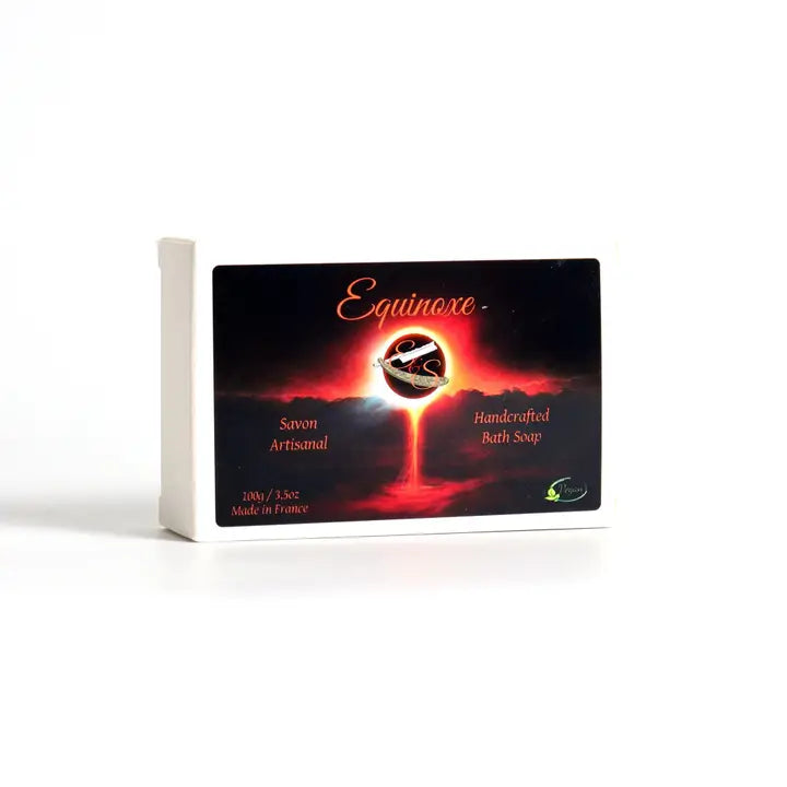 Handcrafted bath soap packaging with 'Equinore' branding on a white background