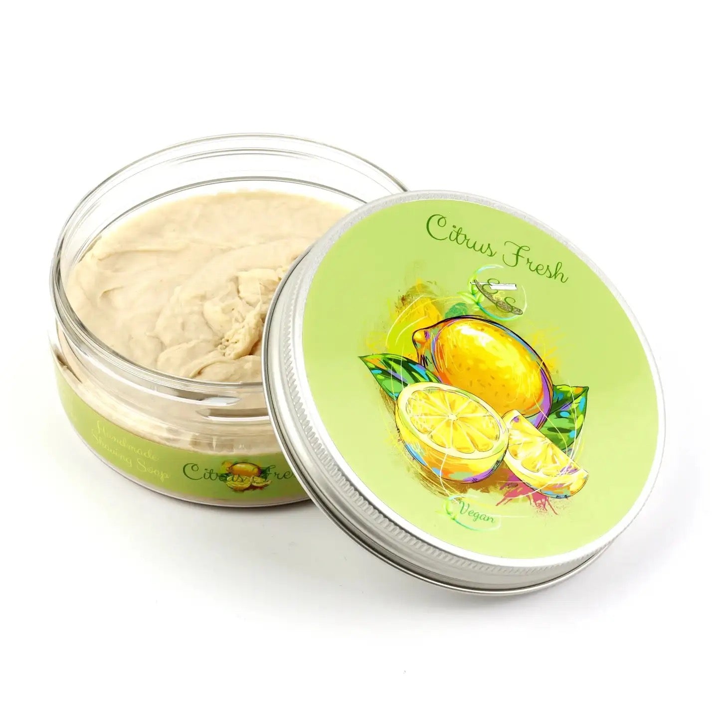Jar of cream with a 'Citrus Fresh' lid on a white background