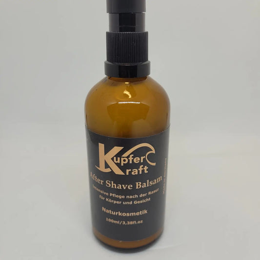 Brown bottle of Kupferkraft After Shave Balsam on a gray background