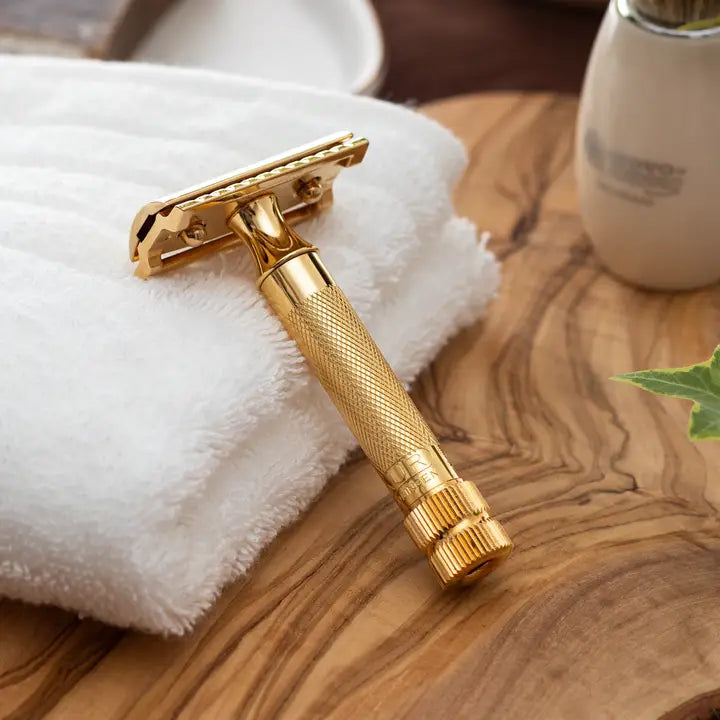Merkur 34G Double Edge Safety Razor, Straight Cut, Extra Thick Handle, Gold-Plated