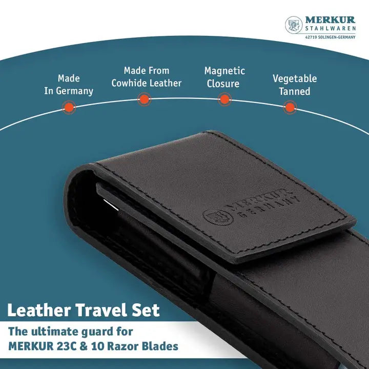 Merkur Leather Case Filled with 23001 and 10 Blades, Black