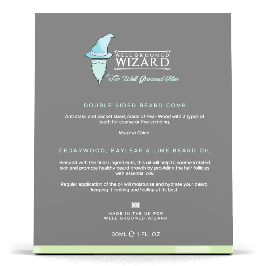 wizard Beard Oil & Comb Gift Set 30ml -Cedarwood Bayleaf & Lime