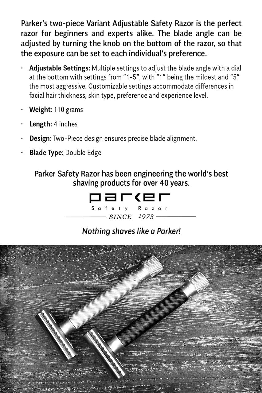 Parker Parker DE Safety Razor Parker Variant Satin Graphite Adjustable Safety Razor