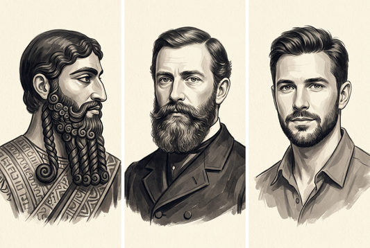 Artistic interpretations of beard styles across ancient, Victorian and modern eras