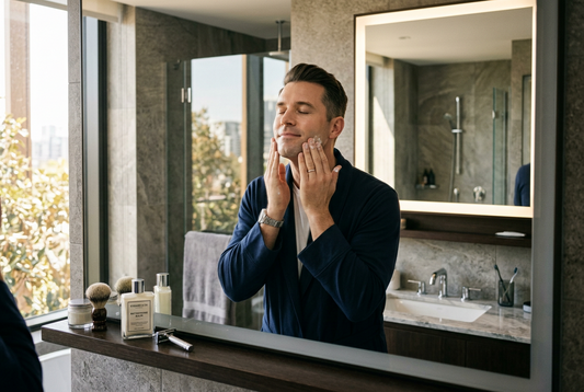 man using after shave 