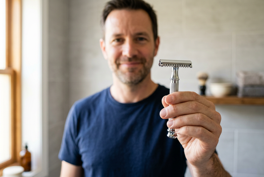 man holding a razor for shaving