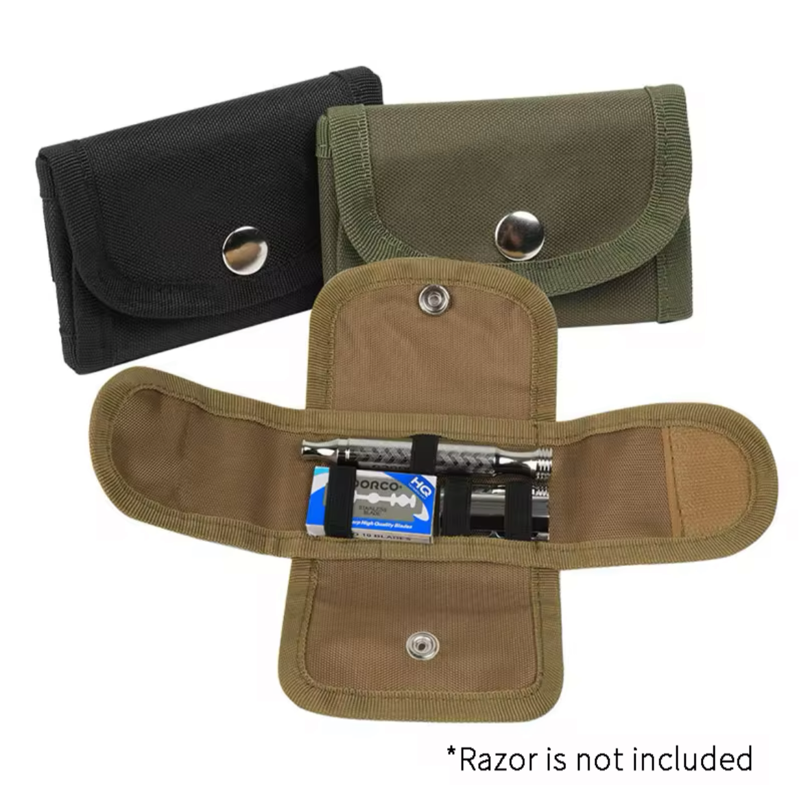 Safety Razor Travel Case with Pouches for Blades in black