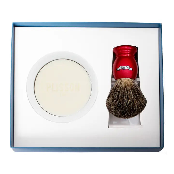 Plisson 1808 Genuine Essential Shaving Brush Initiation Set - Pearly Red