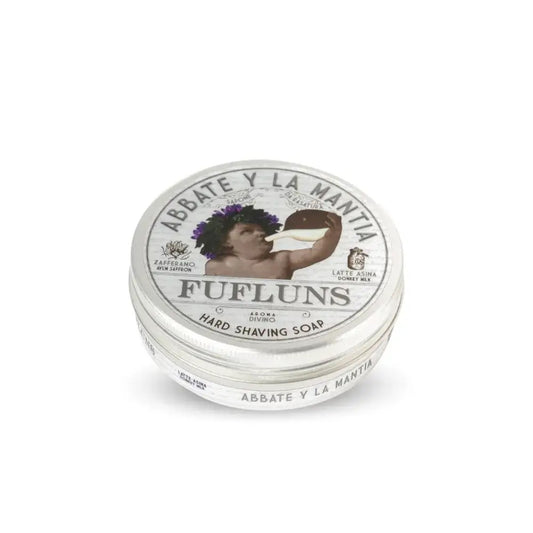 Jar of Abbate y La Mantia Ffuluns hard shaving soap on a white background