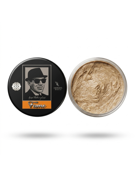 Hair product container with a lid featuring a portrait on a white background