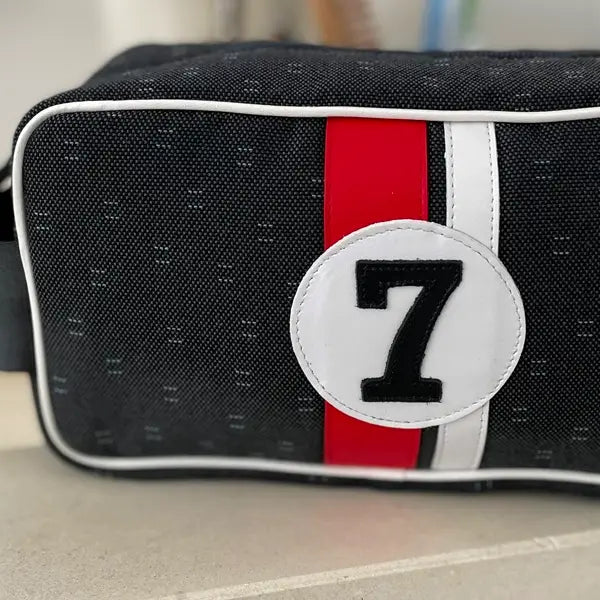 E2R Paris Sustainable Wash Bag in Canvas and Leather Red and White