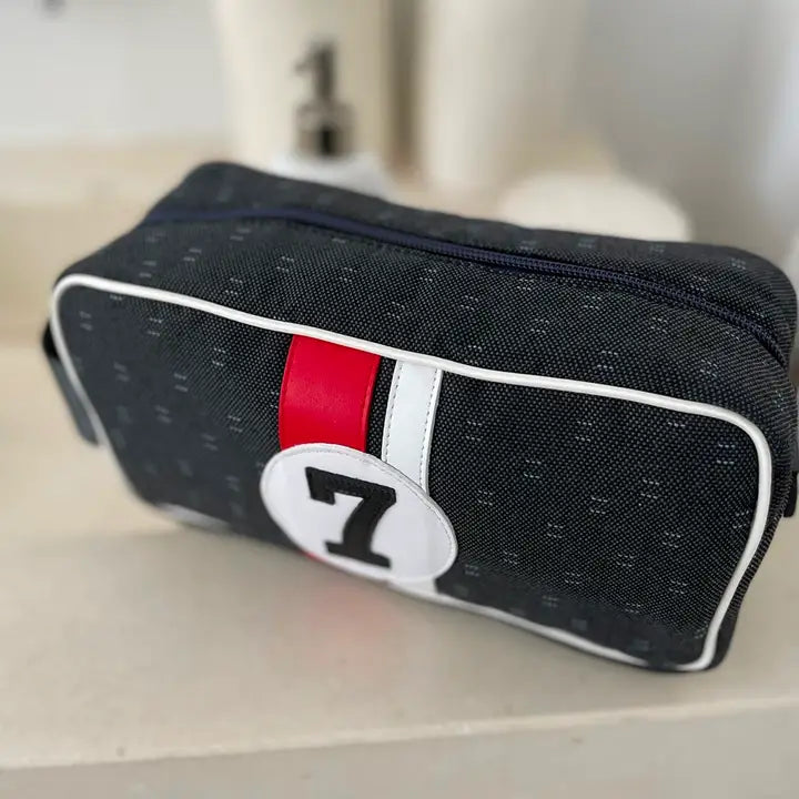 E2R Paris Sustainable Wash Bag in Canvas and Leather Red and White