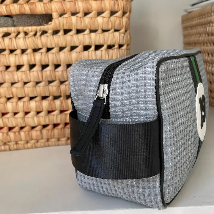 E2R Paris Toiletry Bag in Upcycled Canvas and Leather Light gray