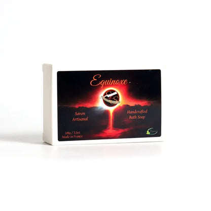 Handcrafted bath soap packaging with 'Equinore' branding on a white background