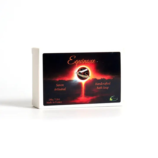 Handcrafted bath soap packaging with 'Equinore' branding on a white background