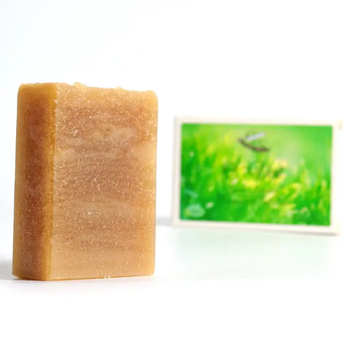 Bar of soap with a blurred green background