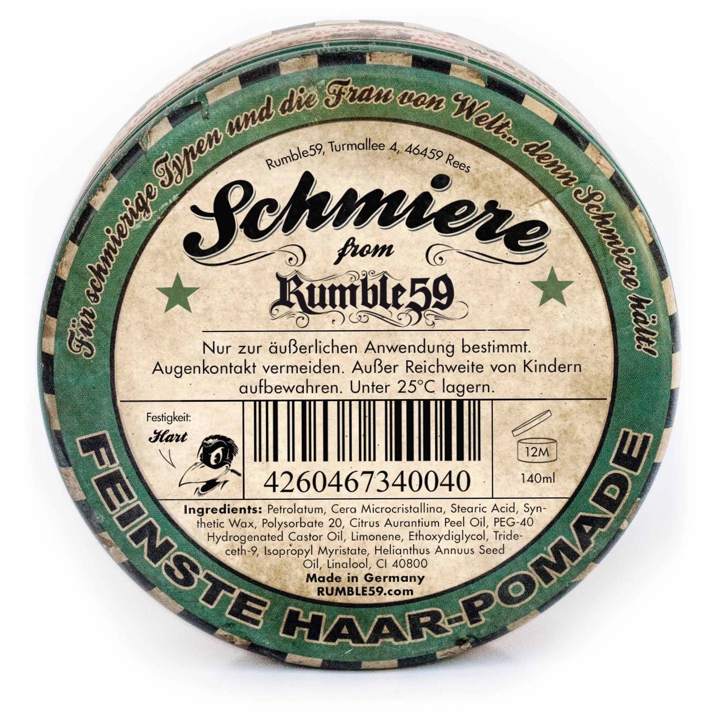 Rumble59 Schmiere Oil-Based Pomade – Hard Hold (140ml)