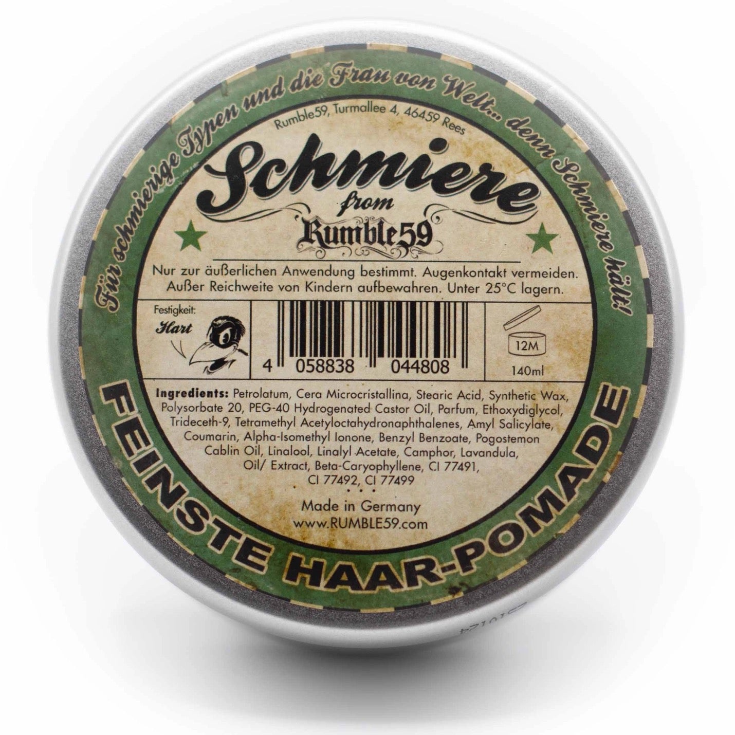 Rumble59 Schmiere Oil-Based Pomade – Hard “Low End Lou” (140ml)