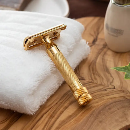 Merkur 34G Double Edge Safety Razor, Straight Cut, Extra Thick Handle, Gold-Plated