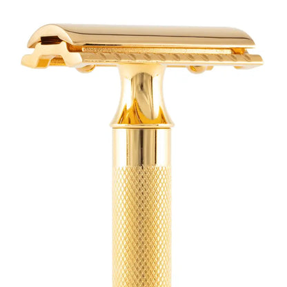 Merkur 34G Double Edge Safety Razor, Straight Cut, Extra Thick Handle, Gold-Plated