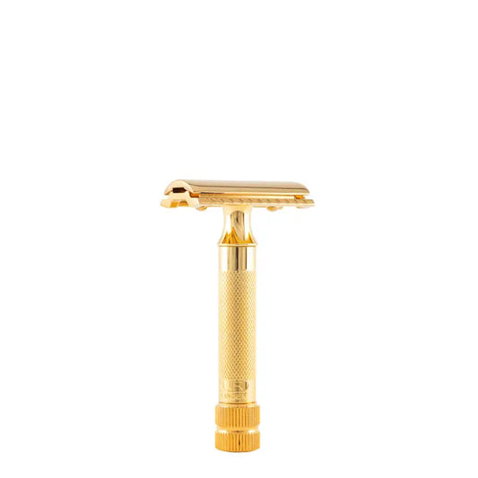 Merkur 34G Double Edge Safety Razor, Straight Cut, Extra Thick Handle, Gold-Plated