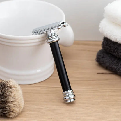 Merkur 38C Double Edge Safety Razor – Straight Cut, Extra Long Handle, Black
