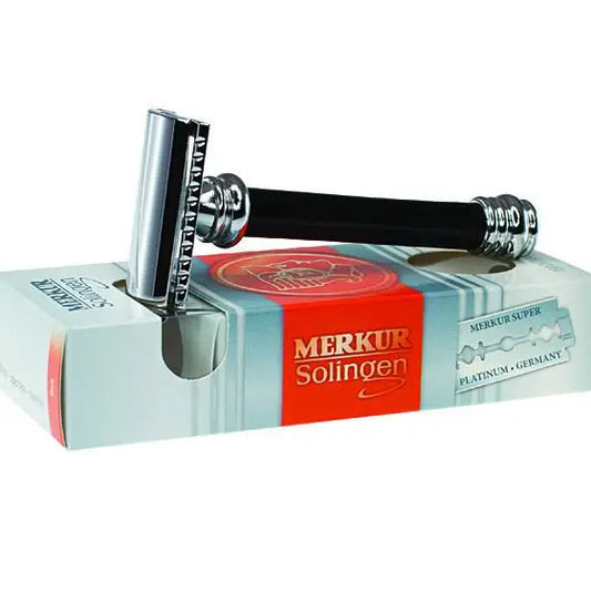 Merkur 38C Double Edge Safety Razor – Straight Cut, Extra Long Handle, Black