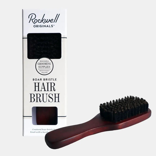 Rockwell Originals boar bristle hair brush with packaging on a white background