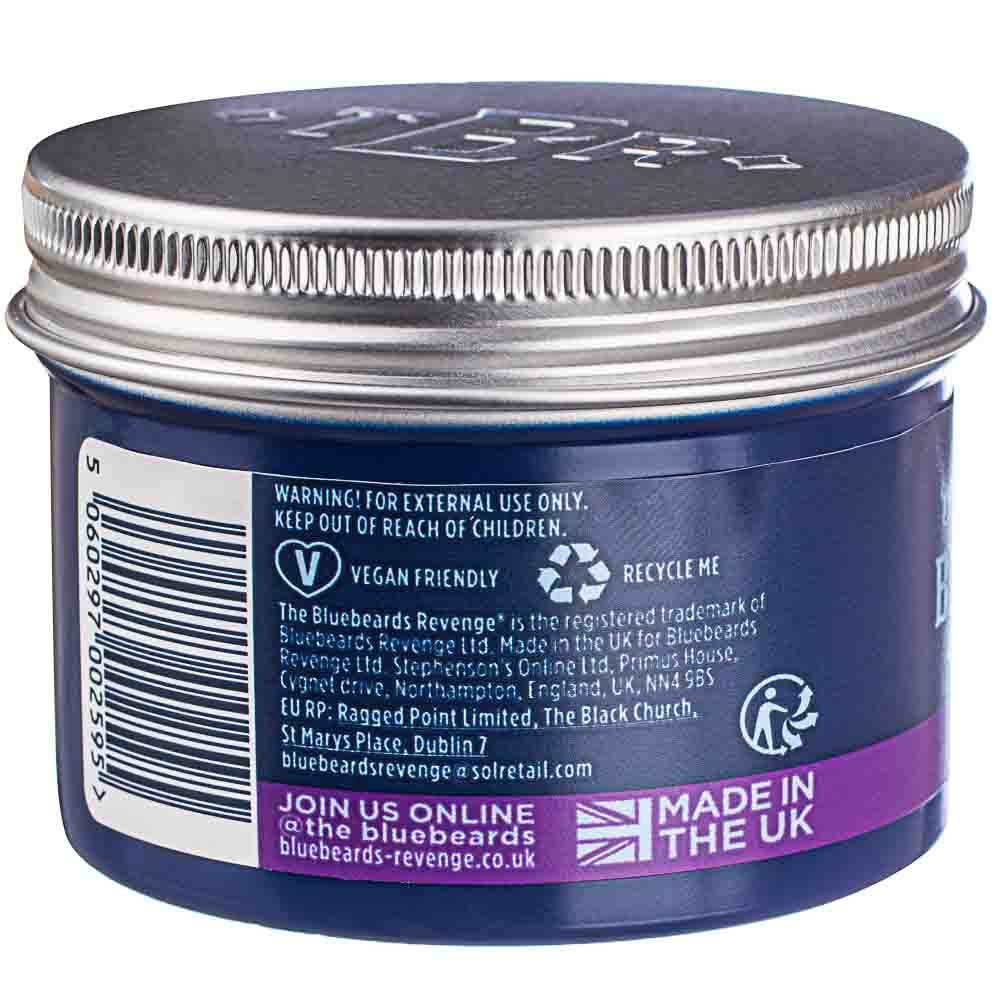 Bluebeards Revenge product jar with purple label and silver lid on a white background