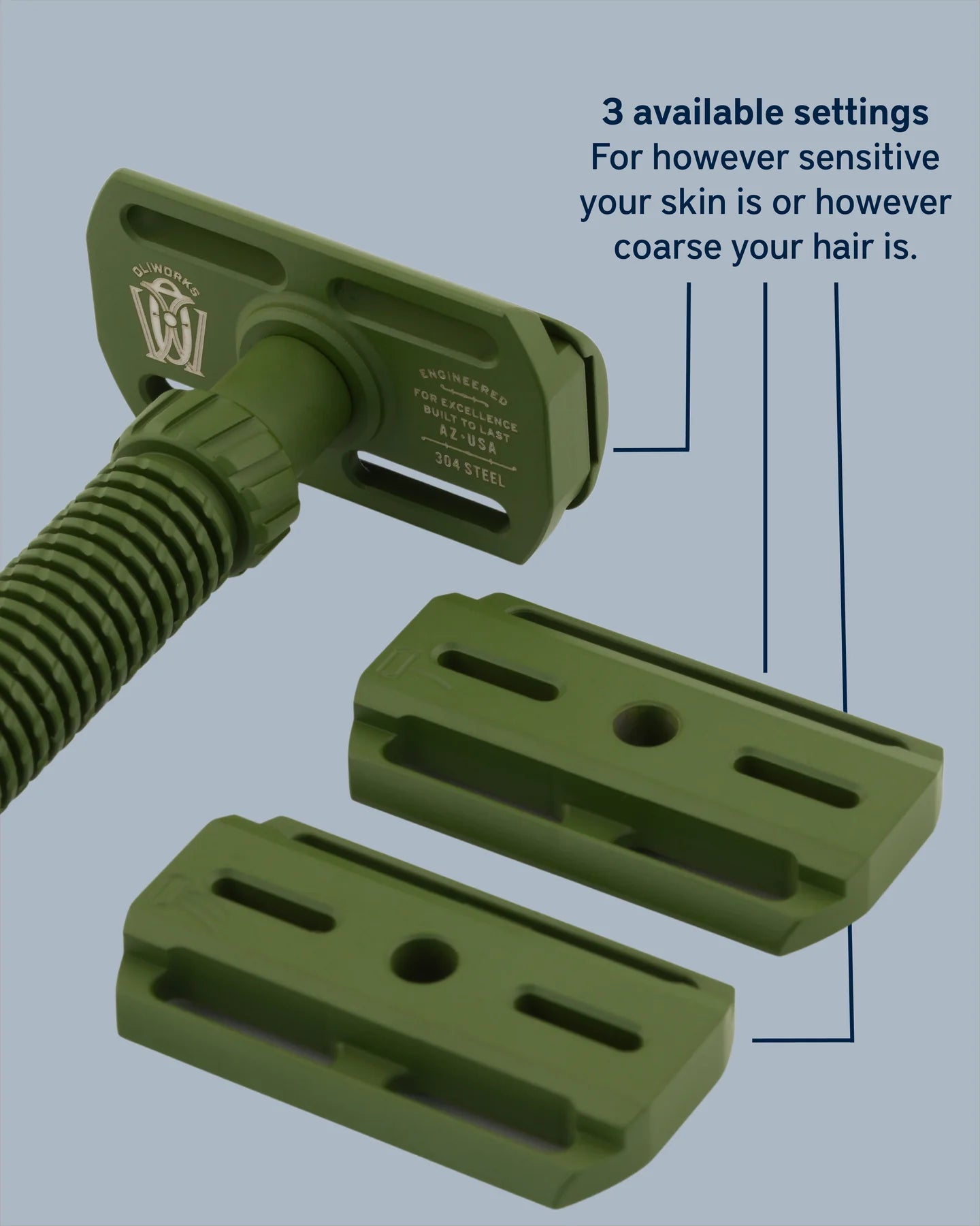 OliWorks M3TEORITE  IN GREEN WITH FULL SET OF PLATES  Stainless Steel Safety Razor