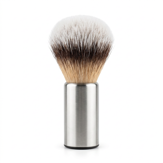 Alternate view of Hill and Drew Silver Britannia shaving brush on a white background