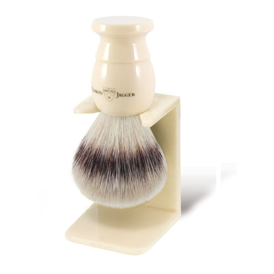 Edwin Jagger Synthetic Shaving Brush with Drip Stand (Ivory) - Shaving Time