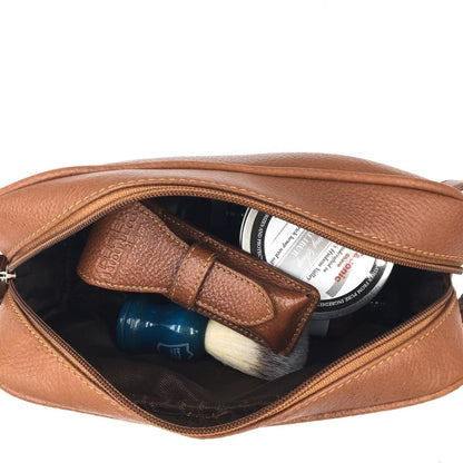 Parker Large Leather Toiletry Bag (Saddle Brown) - Shaving Time