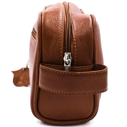 Parker Large Leather Toiletry Bag (Saddle Brown) - Shaving Time