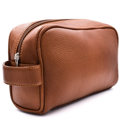 Parker Large Leather Toiletry Bag (Saddle Brown) - Shaving Time