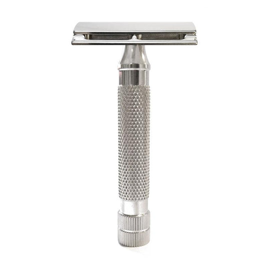 RazoRock Game Changer Stainless Steel 68-P Closed Comb Double Edge Safety Razor - Shaving Time