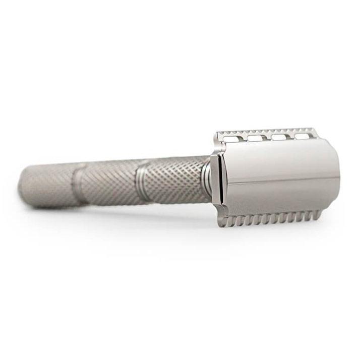 RazoRock Lupo (Wolf) Stainless Steel Dual Comb (DC) Double Edge Safety Razor - Super Knurl Handle - Shaving Time